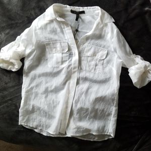 Convertible White Button Down L/S BCBG MAX AZRIA